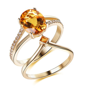 Oval Citrine and Diamond Bridal Set, 14K Gold/Silver - Lord of Gem Rings