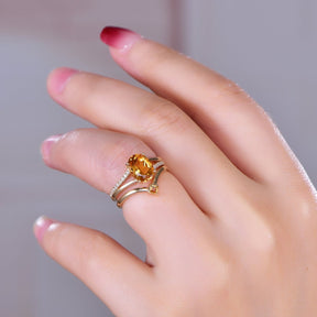 Oval Citrine and Diamond Bridal Set, 14K Gold/Silver - Lord of Gem Rings