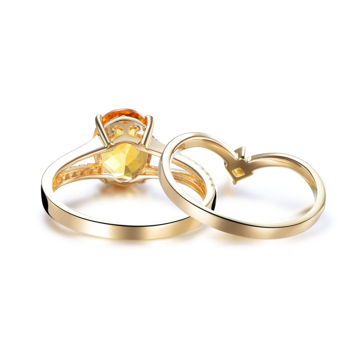 Oval Citrine and Diamond Bridal Set, 14K Gold/Silver - Lord of Gem Rings