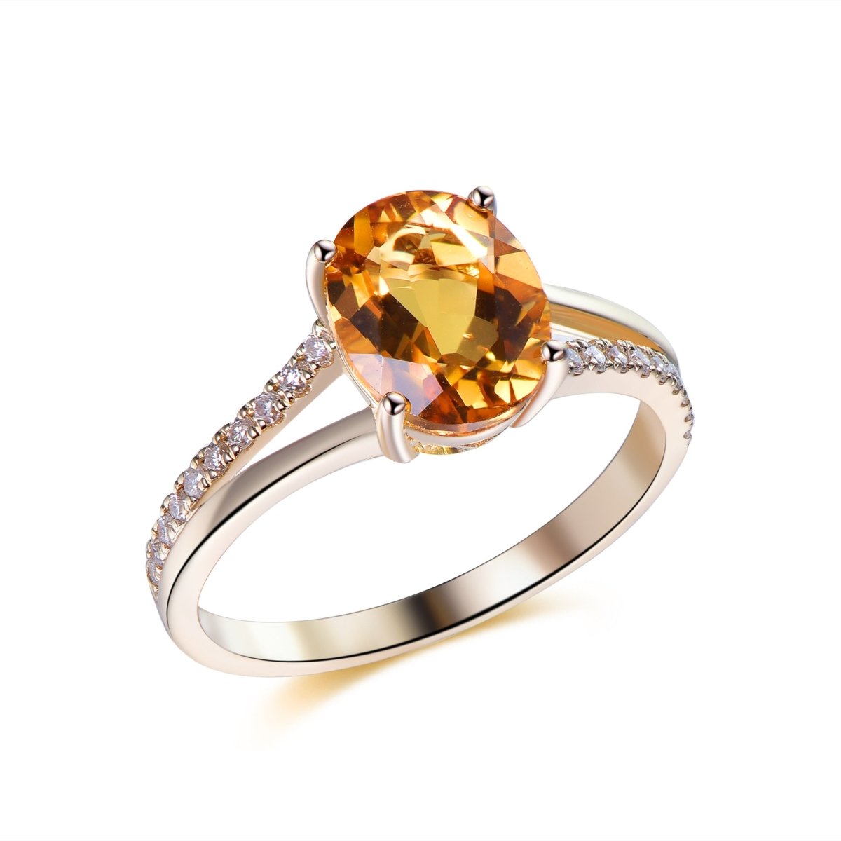 Oval Citrine and Diamond Engagement Ring, 14K Gold/Silver - Lord of Gem Rings