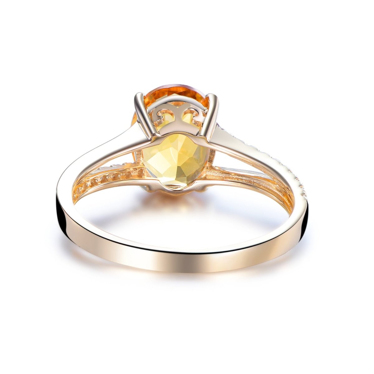 Oval Citrine and Diamond Engagement Ring, 14K Gold/Silver - Lord of Gem Rings