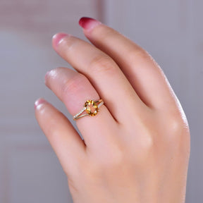 Oval Citrine and Diamond Engagement Ring, 14K Gold/Silver - Lord of Gem Rings