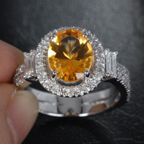 Oval Citrine Baguette Diamond Split Shank Engagement Ring - Lord of Gem Rings