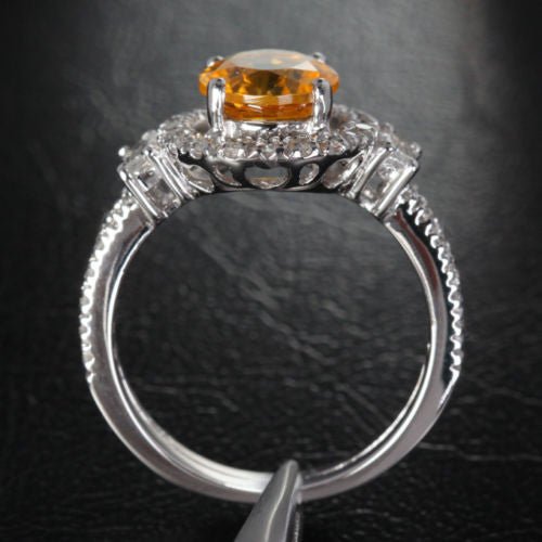 Oval Citrine Baguette Diamond Split Shank Engagement Ring - Lord of Gem Rings