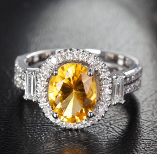 Oval Citrine Baguette Diamond Split Shank Engagement Ring