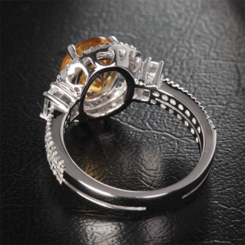 Oval Citrine Baguette Diamond Split Shank Engagement Ring - Lord of Gem Rings