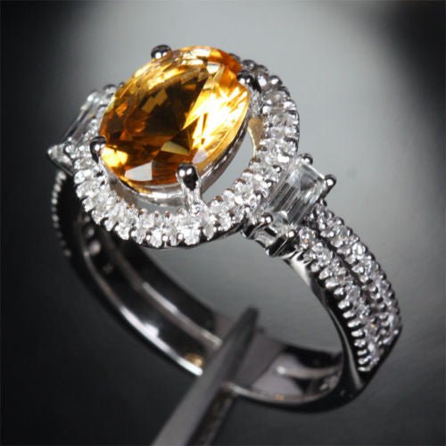 Oval Citrine Baguette Diamond Split Shank Engagement Ring - Lord of Gem Rings