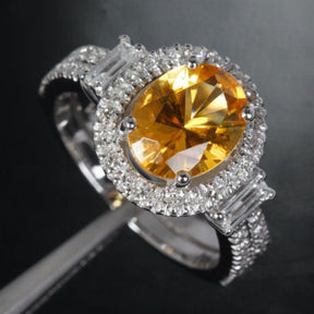 Oval Citrine Baguette Diamond Split Shank Engagement Ring - Lord of Gem Rings