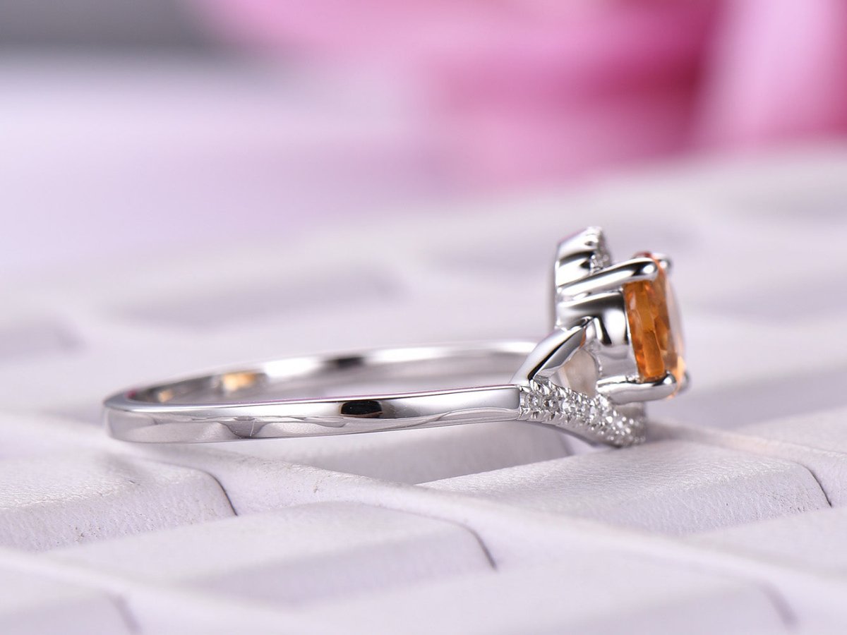 Oval Citrine Engagement Ring with Diamond Spiral Halo - Lord of Gem Rings