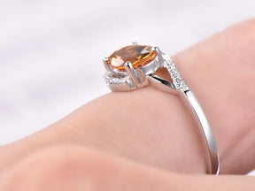 Oval Citrine Engagement Ring with Diamond Spiral Halo - Lord of Gem Rings