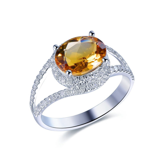 Oval Citrine Lovely Bow Ring 14K Gold