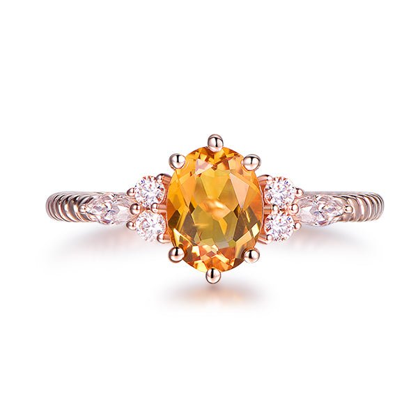 Oval Citrine Moissanite Rope Engagement Ring 14K Yellow Gold - Lord of Gem Rings