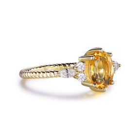 Oval Citrine Moissanite Rope Engagement Ring 14K Yellow Gold - Lord of Gem Rings