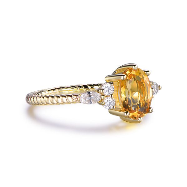 Oval Citrine Moissanite Rope Engagement Ring 14K Yellow Gold - Lord of Gem Rings