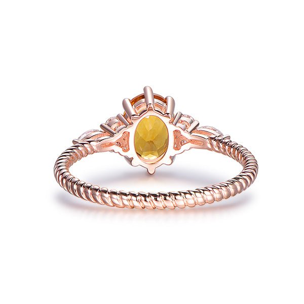 Oval Citrine Moissanite Rope Engagement Ring 14K Yellow Gold - Lord of Gem Rings