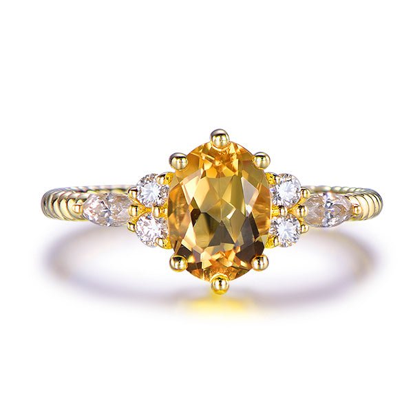 Oval Citrine Moissanite Rope Engagement Ring 14K Yellow Gold - Lord of Gem Rings