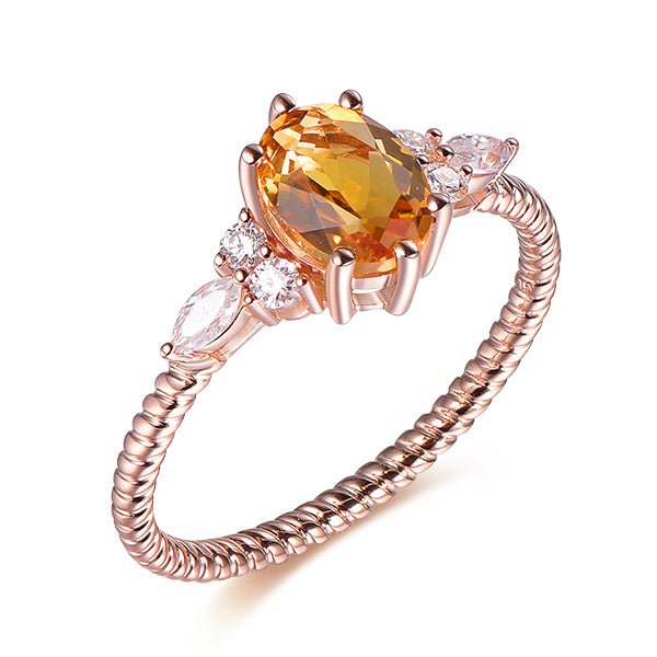 Oval Citrine Moissanite Rope Engagement Ring 14K Yellow Gold - Lord of Gem Rings