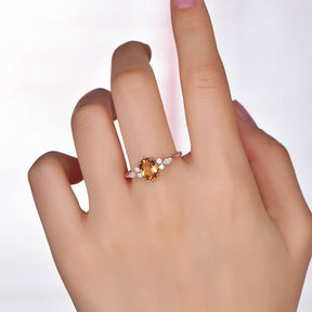 Oval Citrine Moissanite Rope Engagement Ring 14K Yellow Gold - Lord of Gem Rings