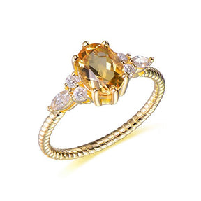 Oval Citrine Moissanite Rope Engagement Ring 14K Yellow Gold - Lord of Gem Rings