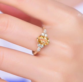 Oval Citrine Moissanite Rope Engagement Ring 14K Yellow Gold - Lord of Gem Rings