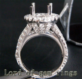 Oval Cut 14K White Gold Princess Diamonds Semi Mount Ring 9x11mm - Lord of Gem Rings