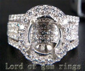 Oval Cut 14K White Gold Princess Diamonds Semi Mount Ring 9x11mm - Lord of Gem Rings