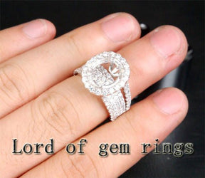 Oval Cut 14K White Gold Princess Diamonds Semi Mount Ring 9x11mm - Lord of Gem Rings