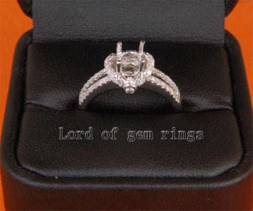 Oval Cut 5x7mm Real 14K White Gold Pave .36CT Diamond Engagement Semi Mount Ring - Lord of Gem Rings