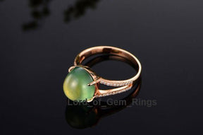 Oval Cut Green Prehnite Diamonds Split Shank Engagement Ring 14K Rose Gold - Lord of Gem Rings