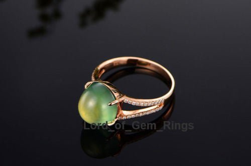 Oval Cut Green Prehnite Diamonds Split Shank Engagement Ring 14K Rose Gold - Lord of Gem Rings