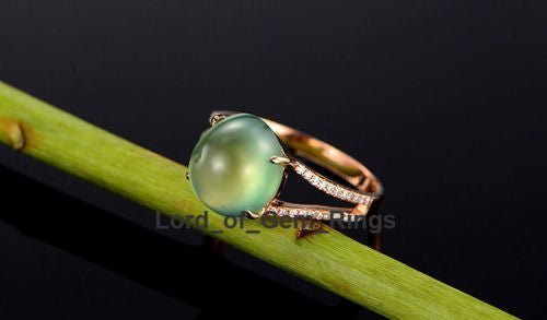 Oval Cut Green Prehnite Diamonds Split Shank Engagement Ring 14K Rose Gold - Lord of Gem Rings