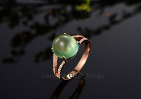 Oval Cut Green Prehnite Diamonds Split Shank Engagement Ring 14K Rose Gold - Lord of Gem Rings