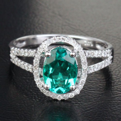 Oval Emerald Accents Diamond Halo Split Shank Engagement Ring - Lord of Gem Rings