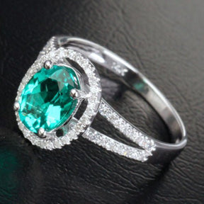 Oval Emerald Accents Diamond Halo Split Shank Engagement Ring - Lord of Gem Rings