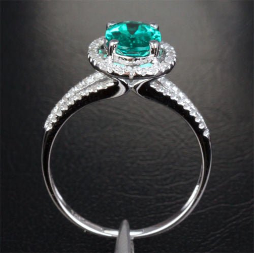 Oval Emerald Accents Diamond Halo Split Shank Engagement Ring - Lord of Gem Rings