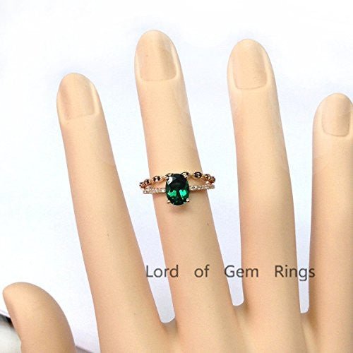 Oval Emerald Black Diamond Band Bridal Set 14K Rose Gold - Lord of Gem Rings