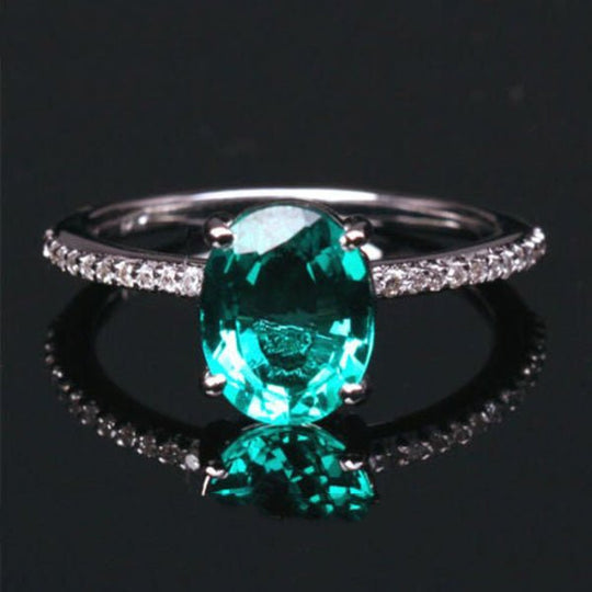 Oval Emerald Diamond Accents Engagement Ring 14K Gold