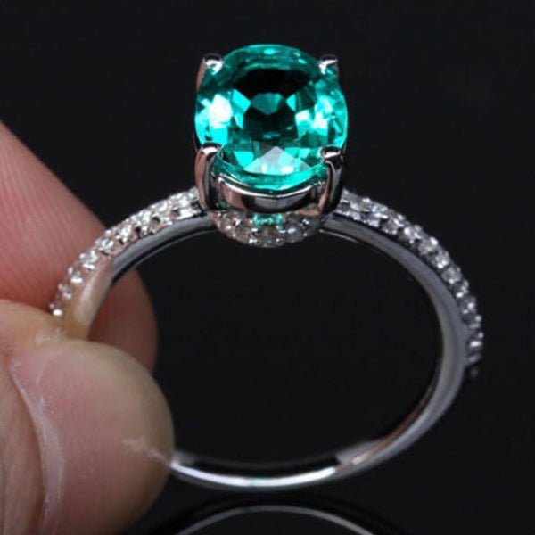 Oval Emerald Diamond Accents Engagement Ring 14K Gold - Lord of Gem Rings