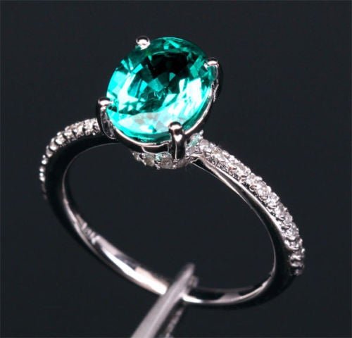 Oval Emerald Diamond Accents Engagement Ring 14K Gold - Lord of Gem Rings