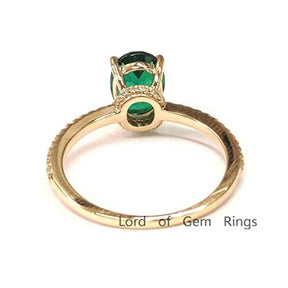 Oval Emerald Diamond Accents Engagement Ring 14K Gold - Lord of Gem Rings