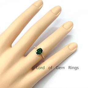 Oval Emerald Diamond Accents Engagement Ring 14K Gold - Lord of Gem Rings