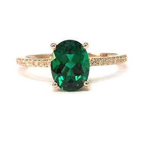 Oval Emerald Diamond Accents Engagement Ring 14K Gold - Lord of Gem Rings