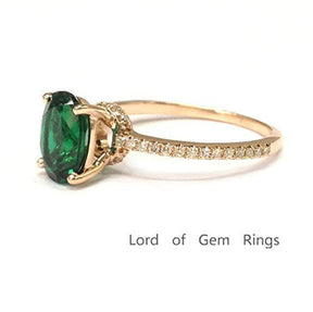 Oval Emerald Diamond Accents Engagement Ring 14K Gold - Lord of Gem Rings