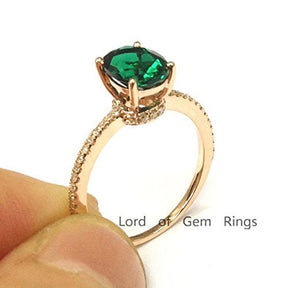 Oval Emerald Diamond Accents Engagement Ring 14K Gold - Lord of Gem Rings