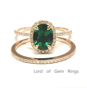 Oval Emerald Diamond Bridal Set 14k Rose Gold - Lord of Gem Rings