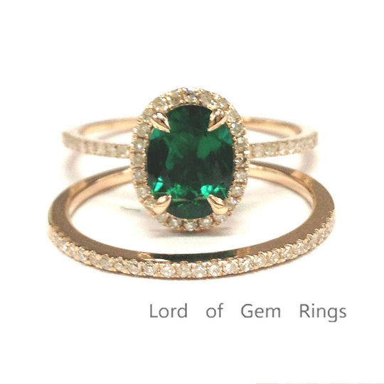 Oval Emerald Diamond Bridal Set 14k Rose Gold