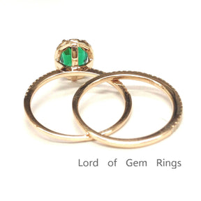 Oval Emerald Diamond Bridal Set 14k Rose Gold - Lord of Gem Rings