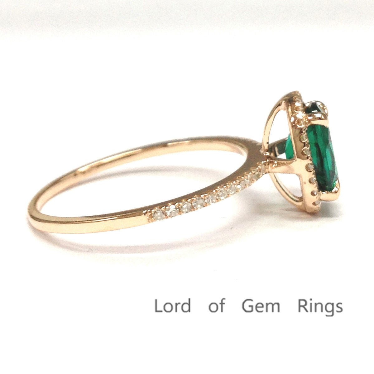 Oval Emerald Diamond Halo Engagement Ring - Lord of Gem Rings