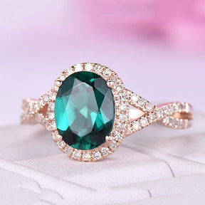 Oval Emerald Diamond Halo Infinite Love Engagement Ring - Lord of Gem Rings