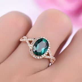 Oval Emerald Diamond Halo Infinite Love Engagement Ring - Lord of Gem Rings